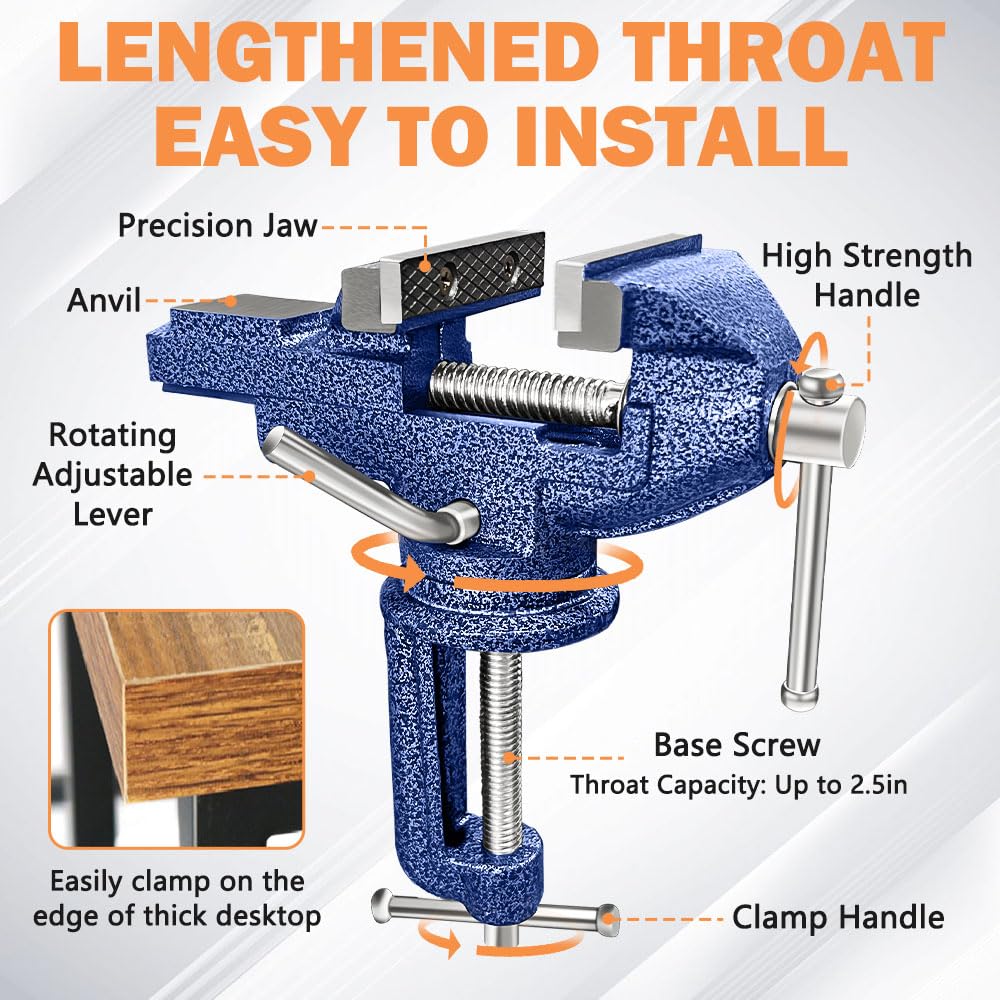 COLCUT table vise 360° swivel base enables versatile clamping angles