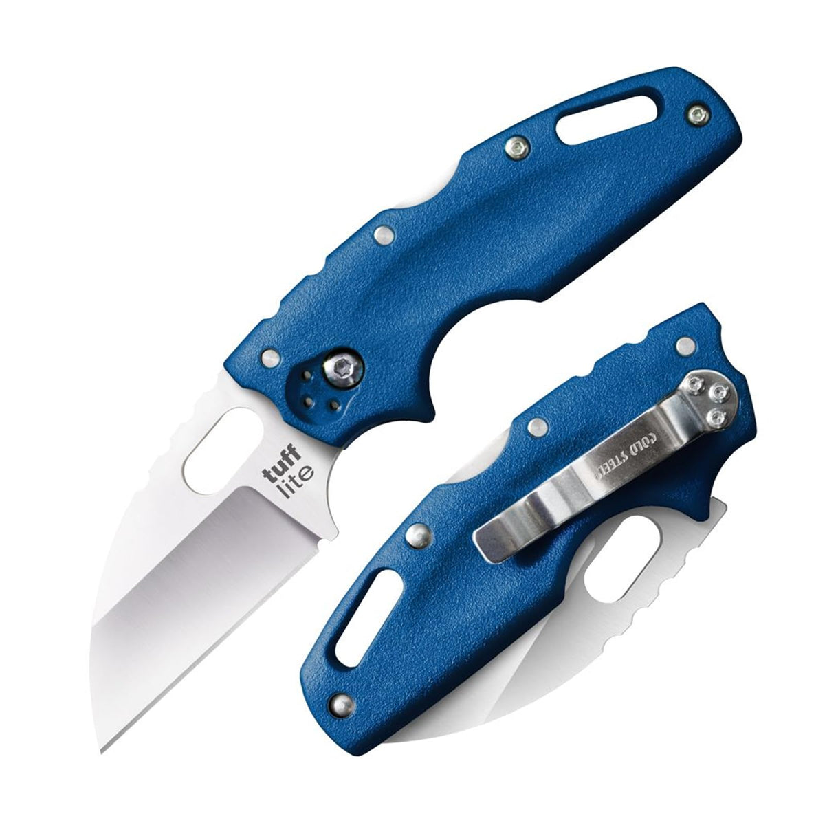 Cold Steel Tuff Lite Plain Blue blade close-up for precise cutting tasks.