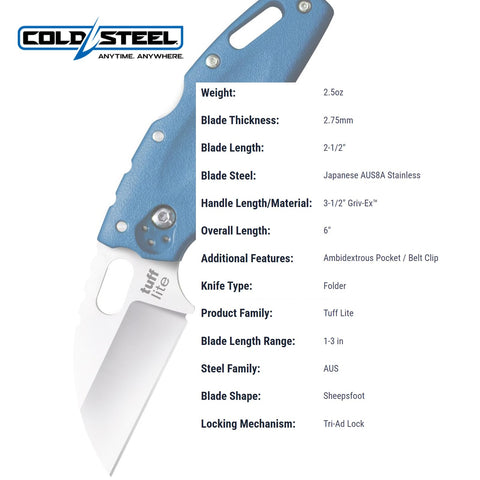 Cold Steel Tuff Lite Plain Blue compact size for everyday tasks.