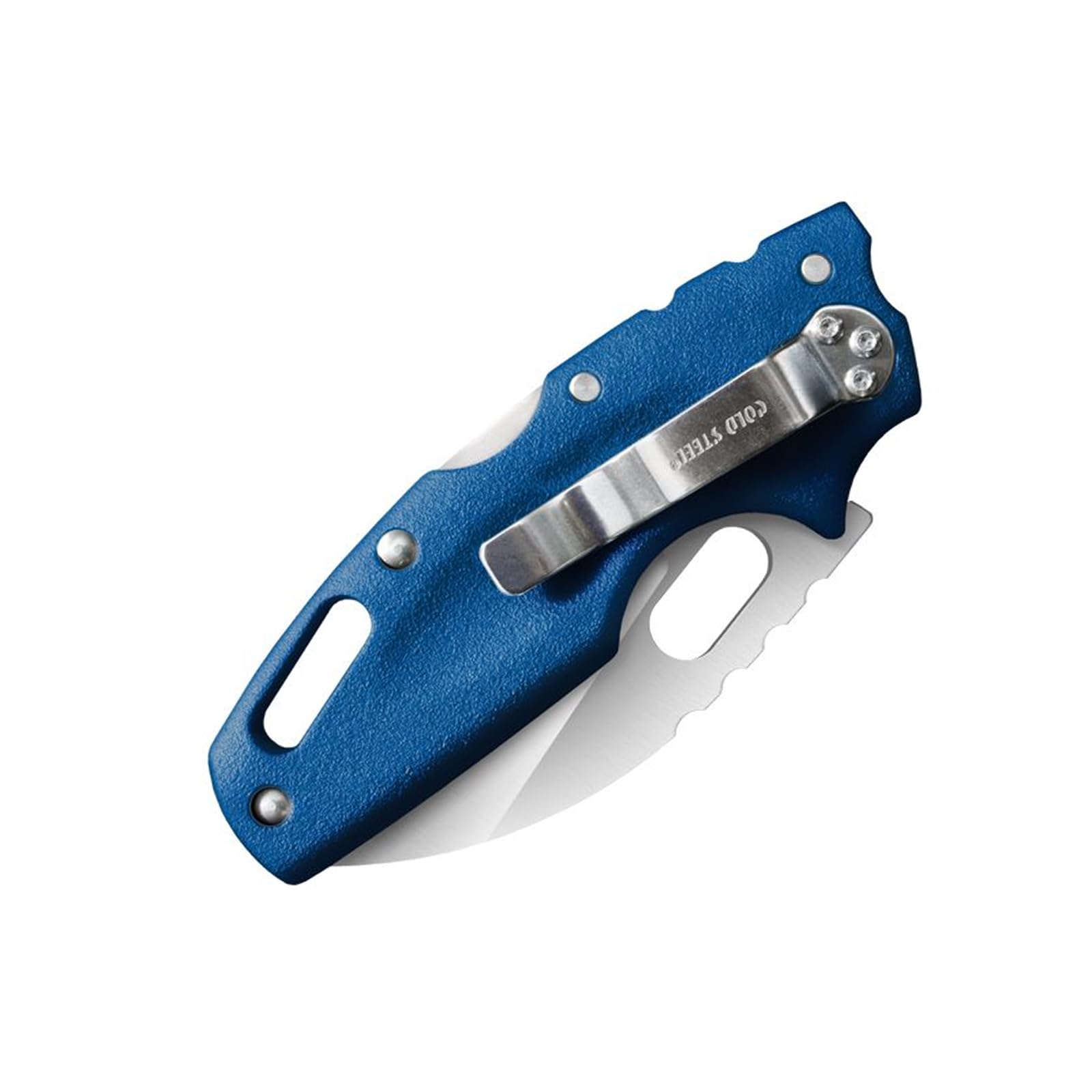 Cold Steel Tuff Lite Plain Blue on neck lanyard use for hands-free carry.