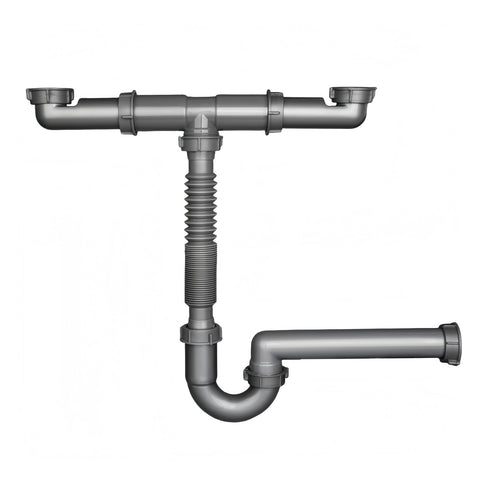 COLDDD expandable P-trap for dual sinks with flexible connection