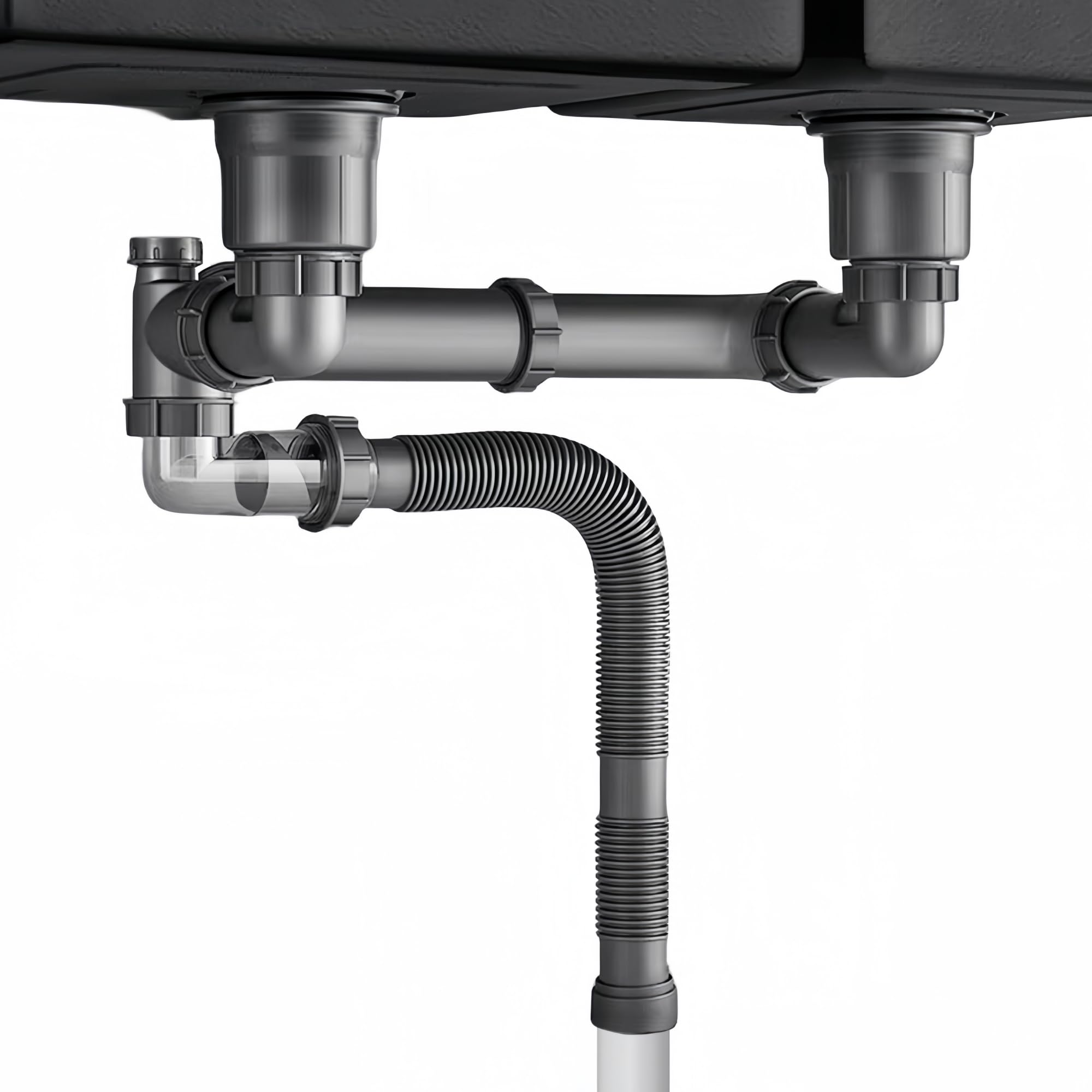 COLDDD expandable pipe kit with double-sinks connectors for easy installation and space-saving drainage.