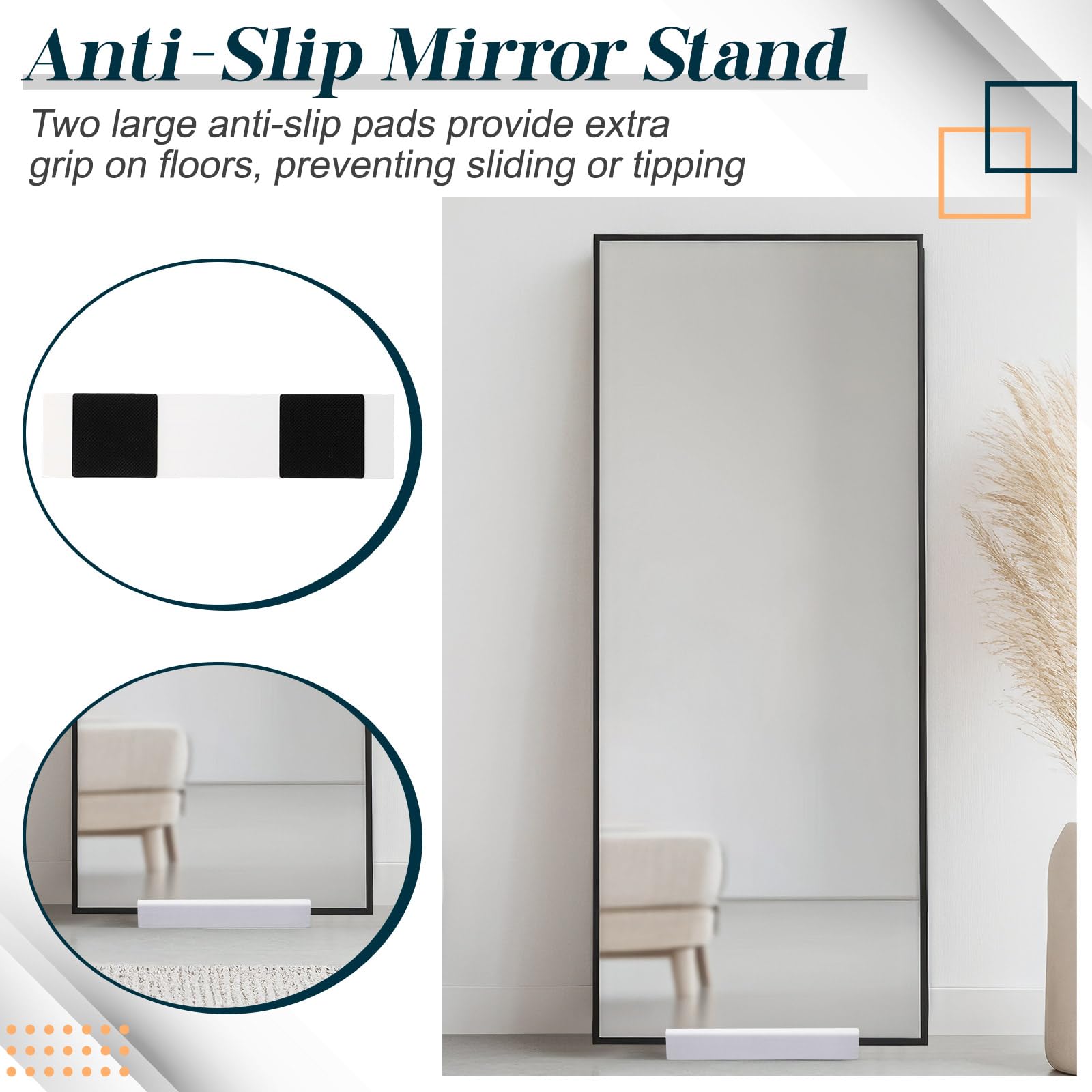 Stable bracket attachment supports framed or frameless mirrors