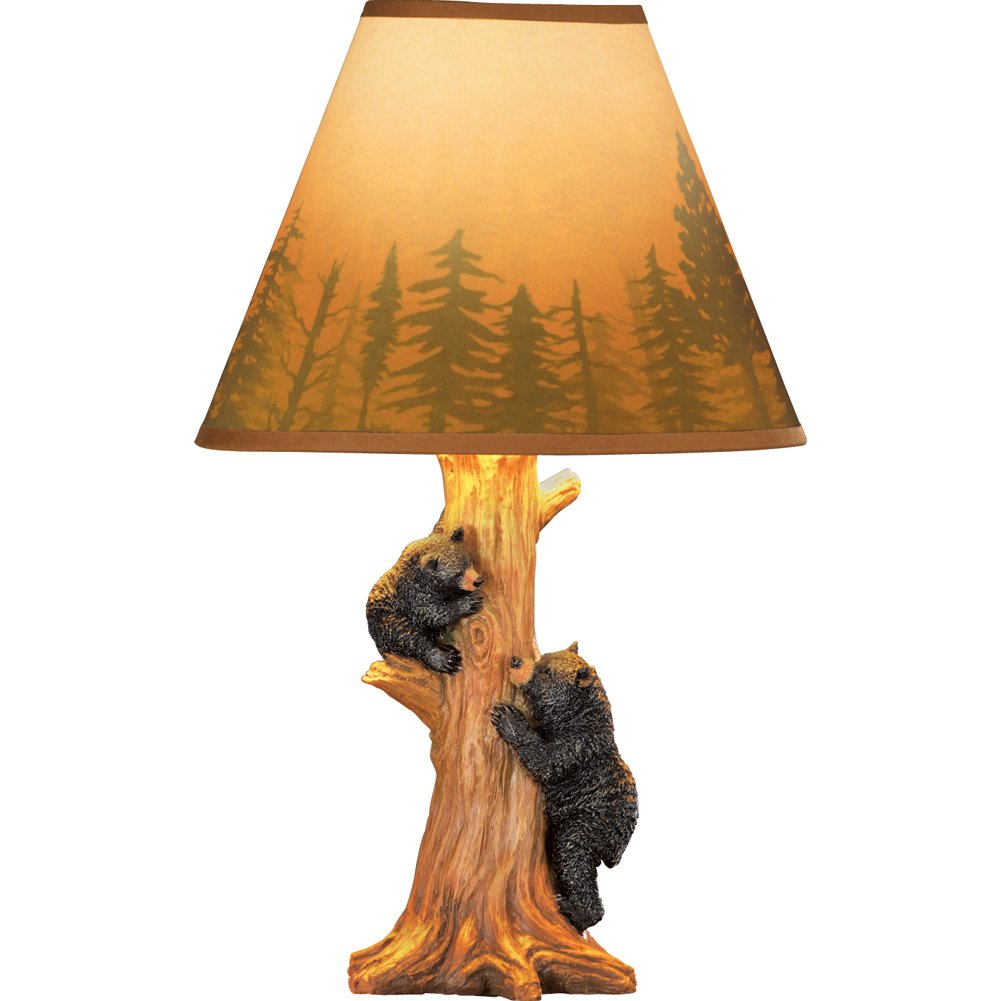 Collections Etc rustic climbing bear lamp base with carved tree trunk detail