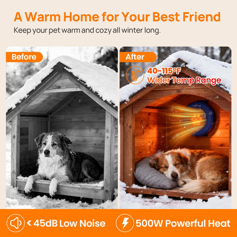 Colliford heater with chew-proof cord for safe placement near kennels