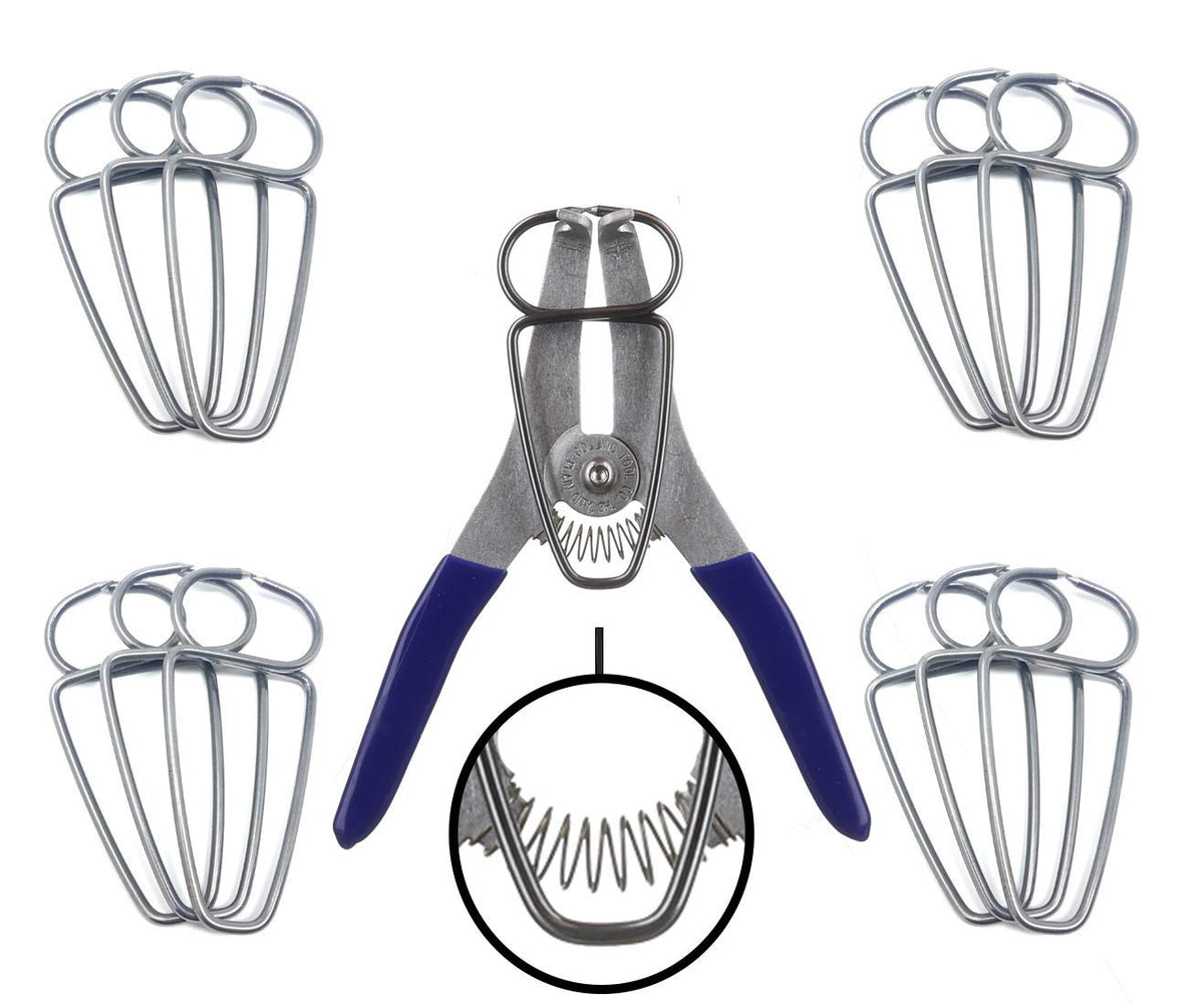 Collins Tool spring loaded pliers show quick clamp action for precise miters.