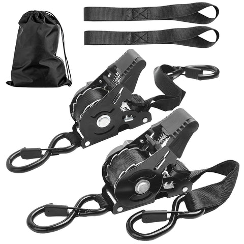 Colorfulbeetle retractable ratchet strap 10ft for secure motorcycle and truck cargo.
