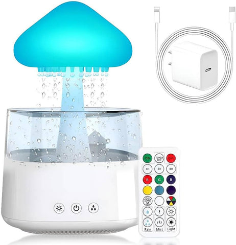 COLORLIFE Raining Cloud night light on desk creates calming bedtime ambience.
