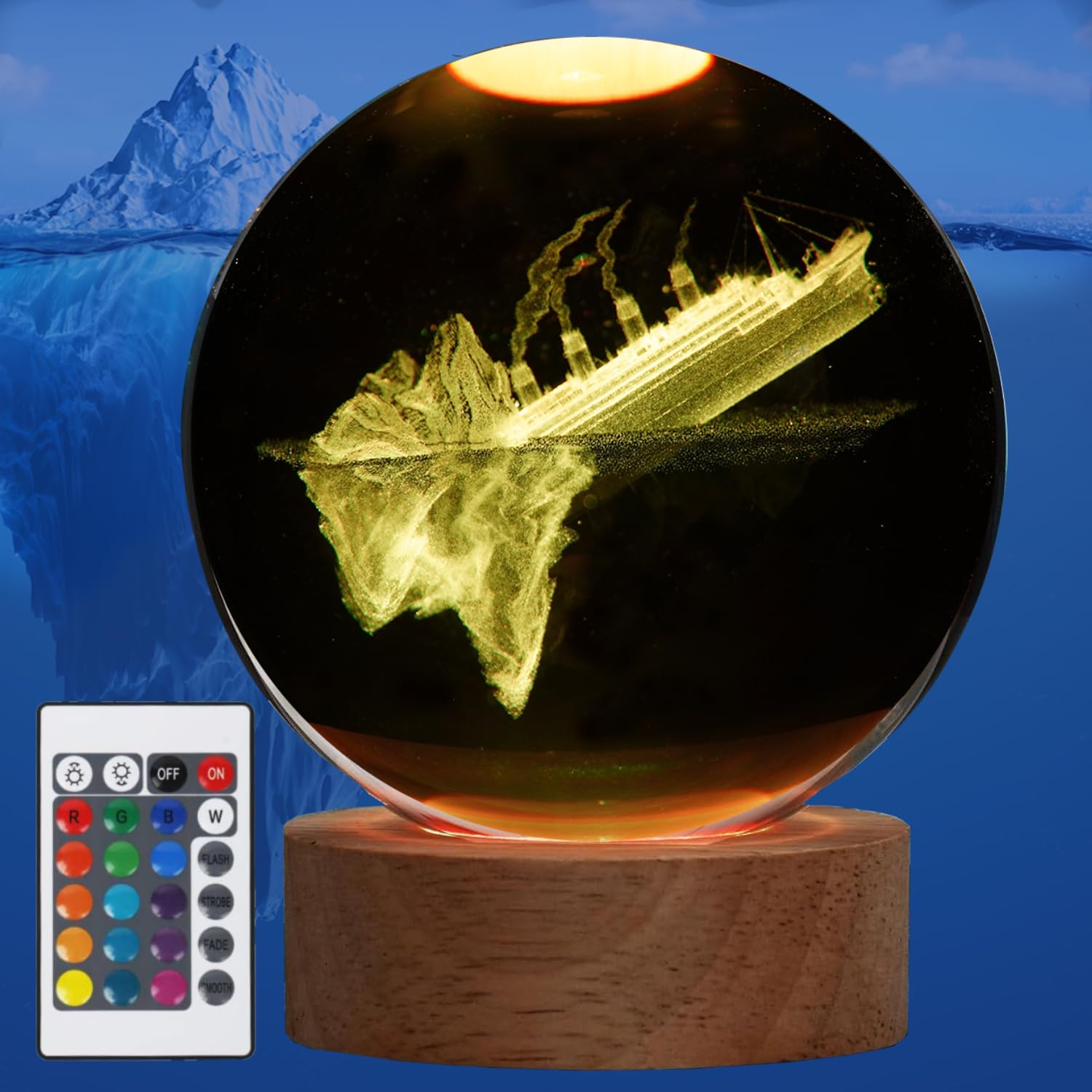 Colortown Cruise Night Lamp crystal ball with a 3D ship for cozy ambience.