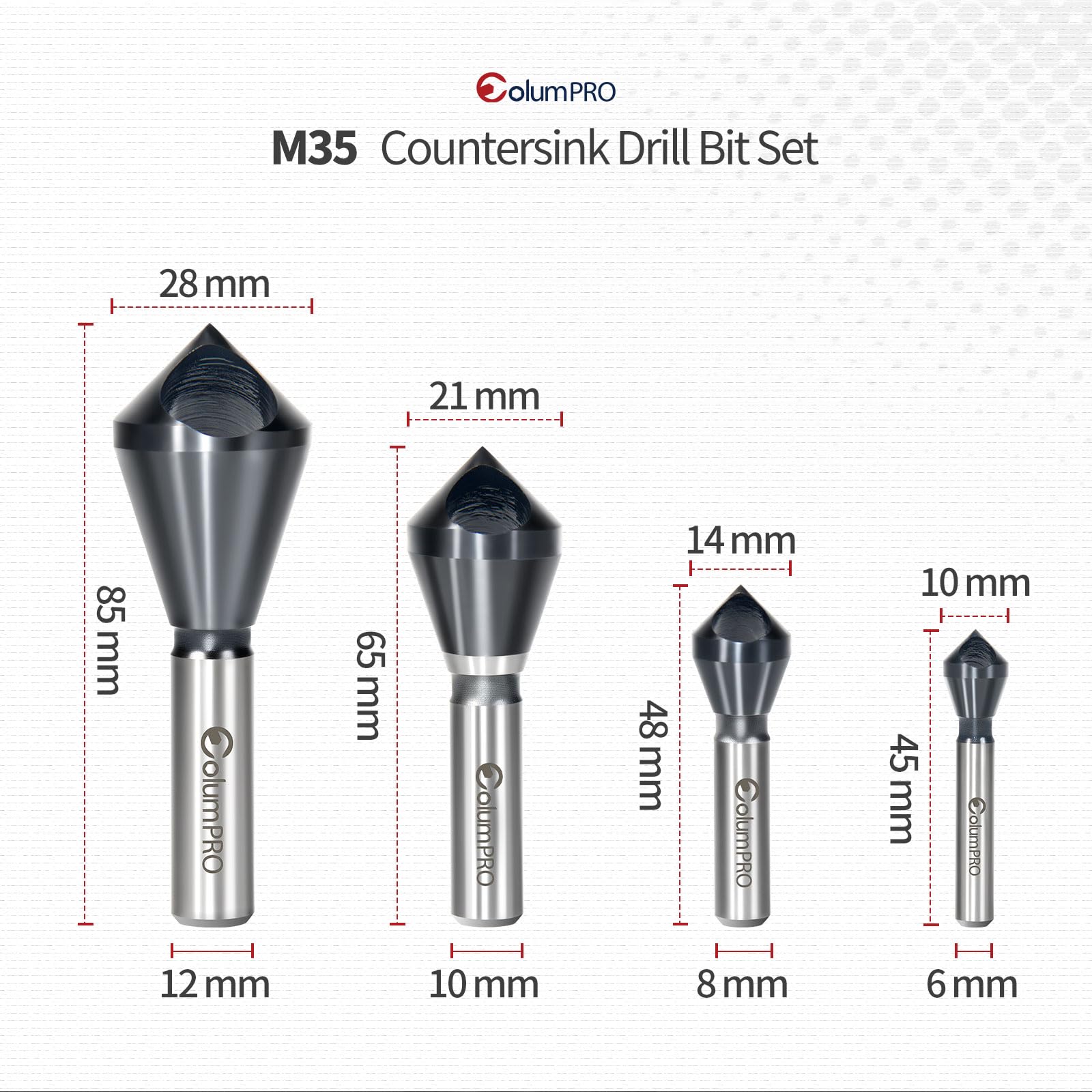 ColumPRO cobalt countersink 5-10mm bit for stainless steel work.