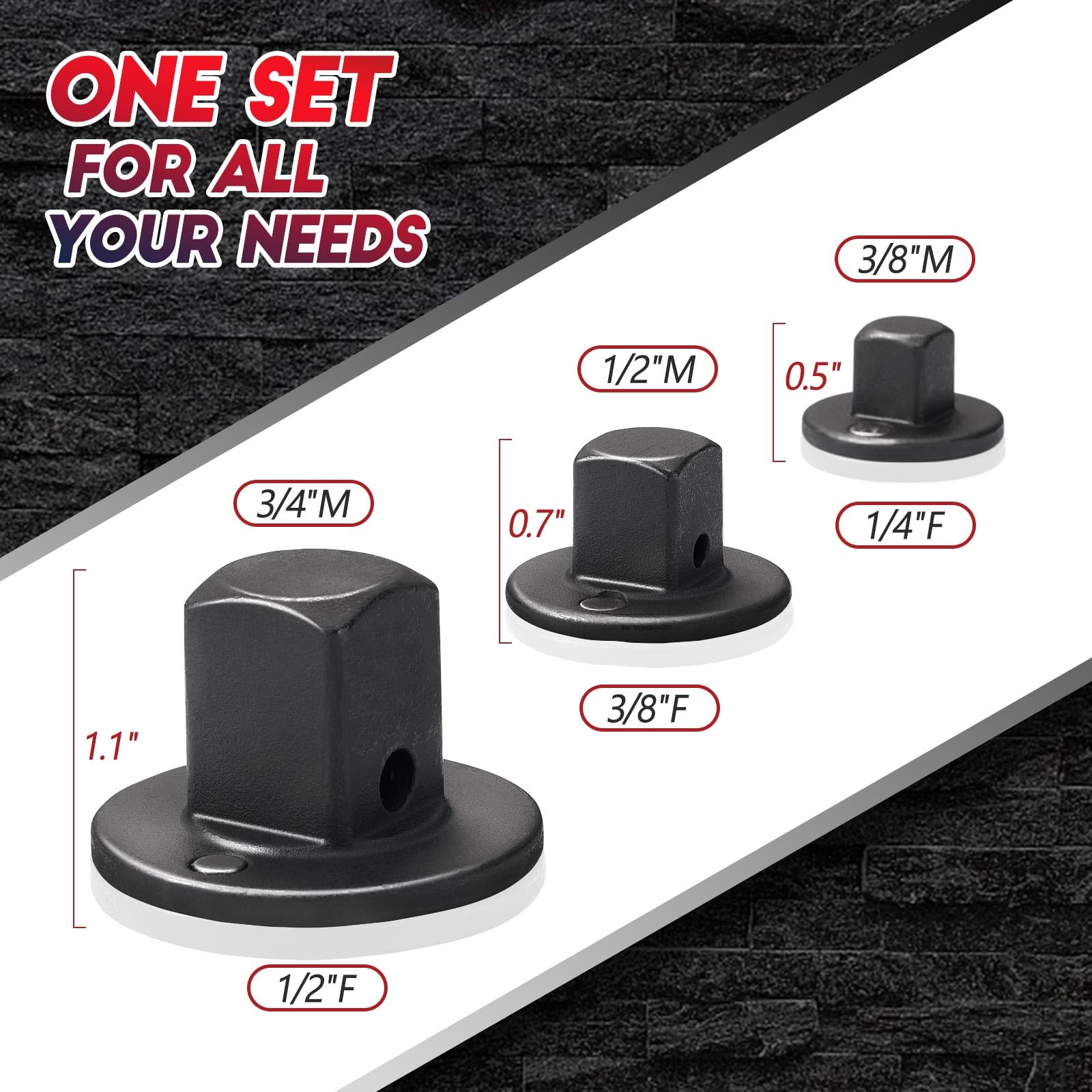 ColumPRO low-profile adapter 1/2M to 3/8F for compact tool setups.