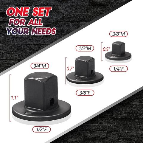 ColumPRO low-profile adapter 1/2M to 3/8F for compact tool setups.