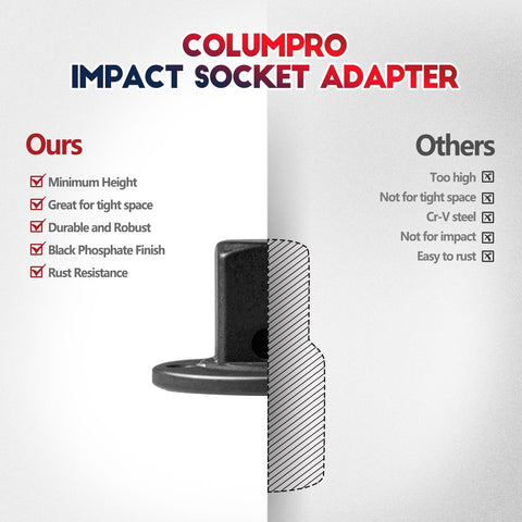 ColumPRO low-profile adapter 3/8M to 1/4F enables quick socket swaps.