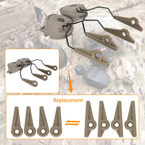 COMBATGEAR ARC rail adapter secures Walker earmuffs from the side, tan finish.