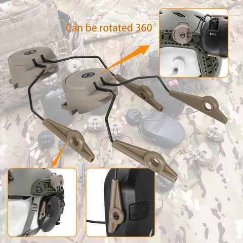 ARC rail with telescopic frame compatibility shown with adapters, tan.
