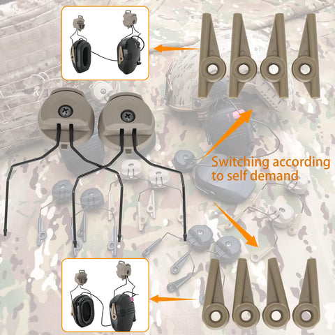Step-by-step installation of the ARC rail adapter on a helmet, tan.