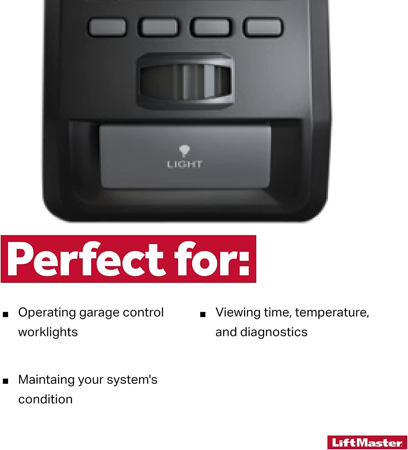 COMBLU LiftMaster 880LM light button control to turn on garage lights when needed.
