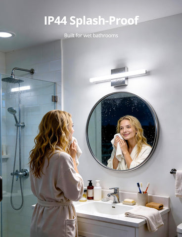 Combuh anti-fog mirror light helps keep the surface clear after showers.