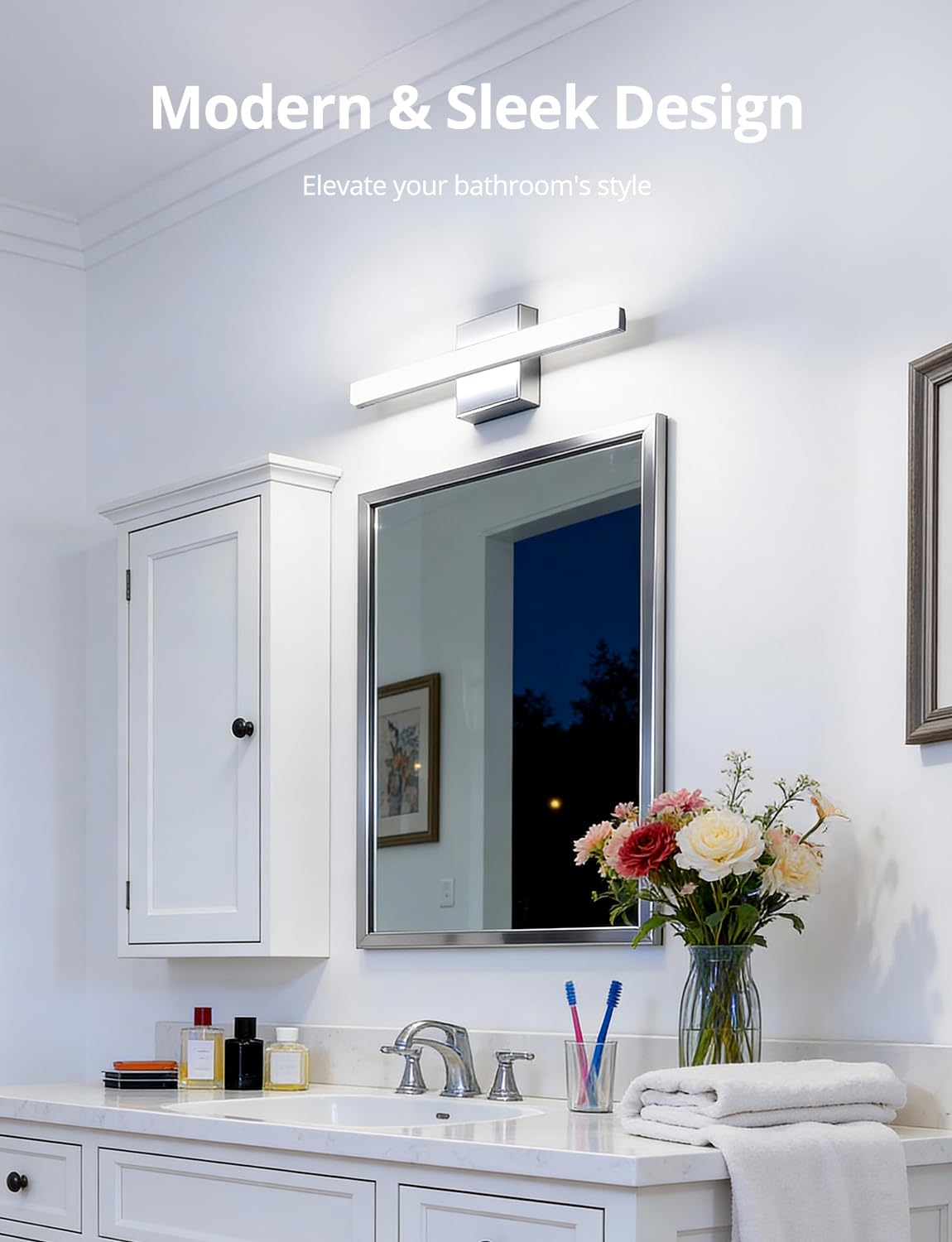 Combuh chrome vanity light bar adds modern elegance to bathrooms.