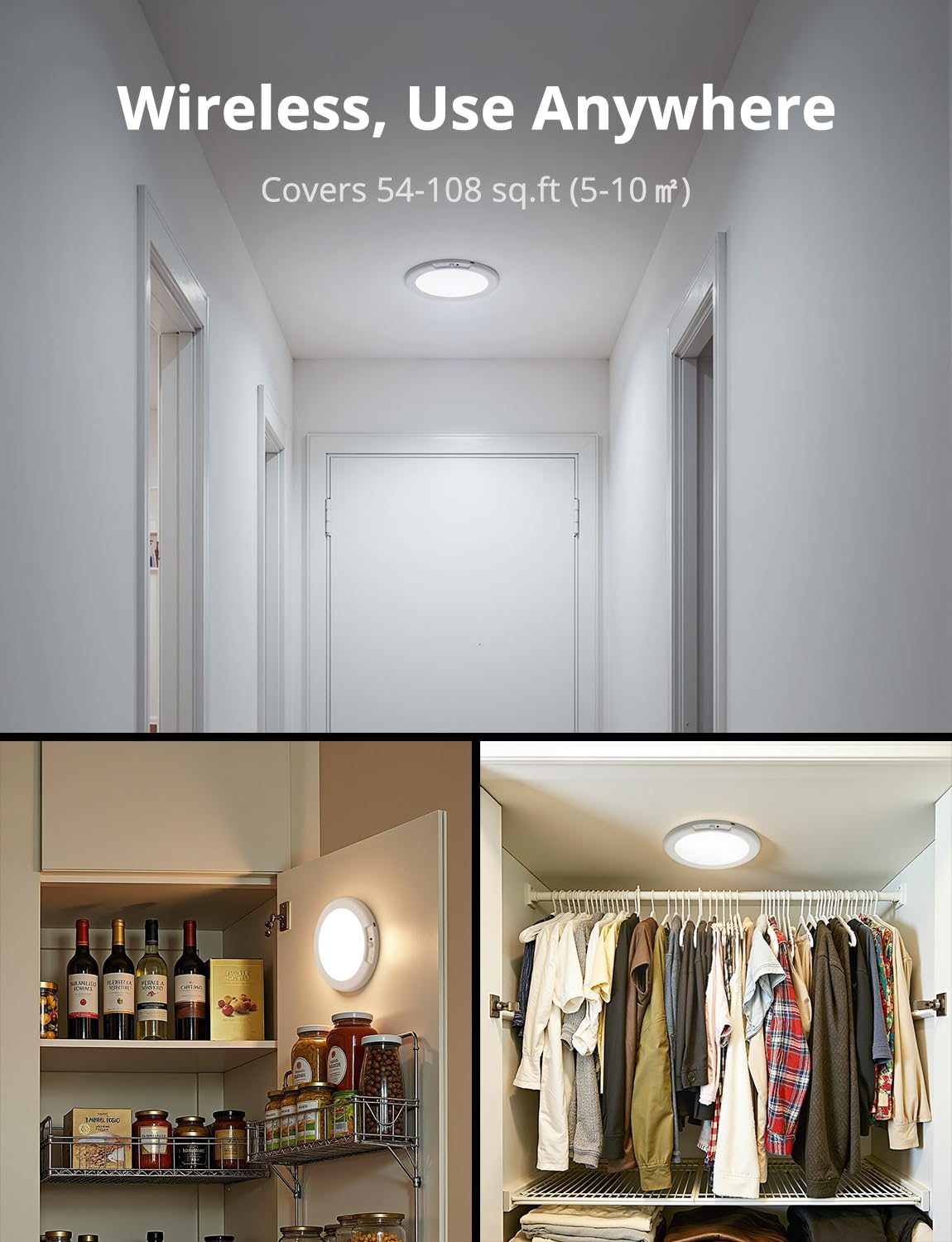 Combuh wireless ceiling light suitable for closets pantries and stairs