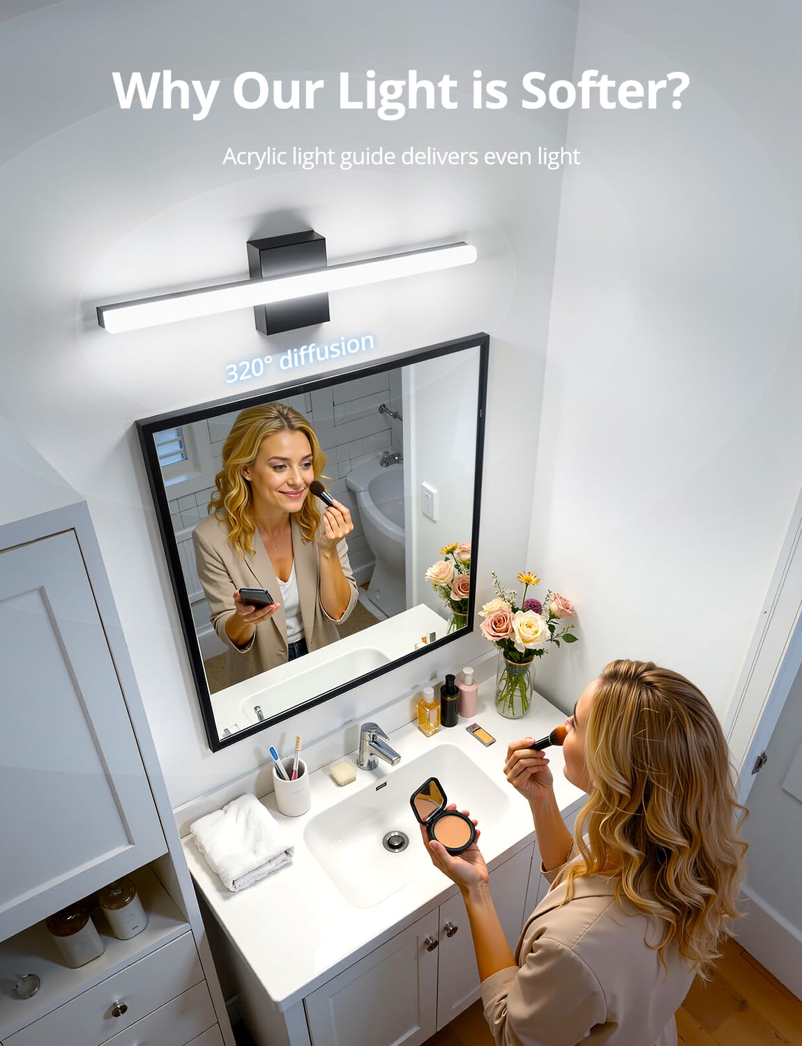 Combuh vanity light bar adds sleek style while boosting bathroom visibility.