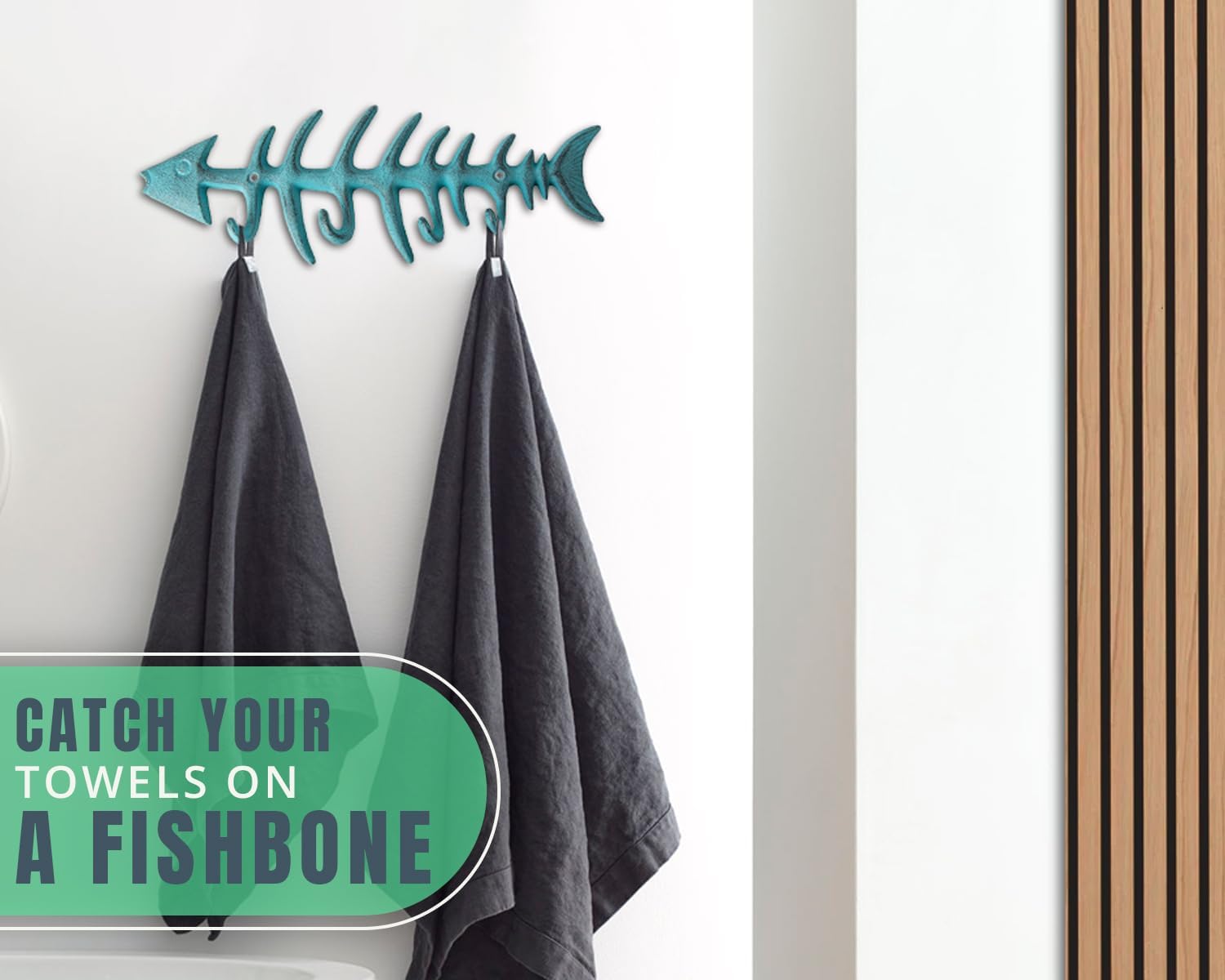 Comfify protective coating prevents rust and tarnish on the teal fish bones rack.