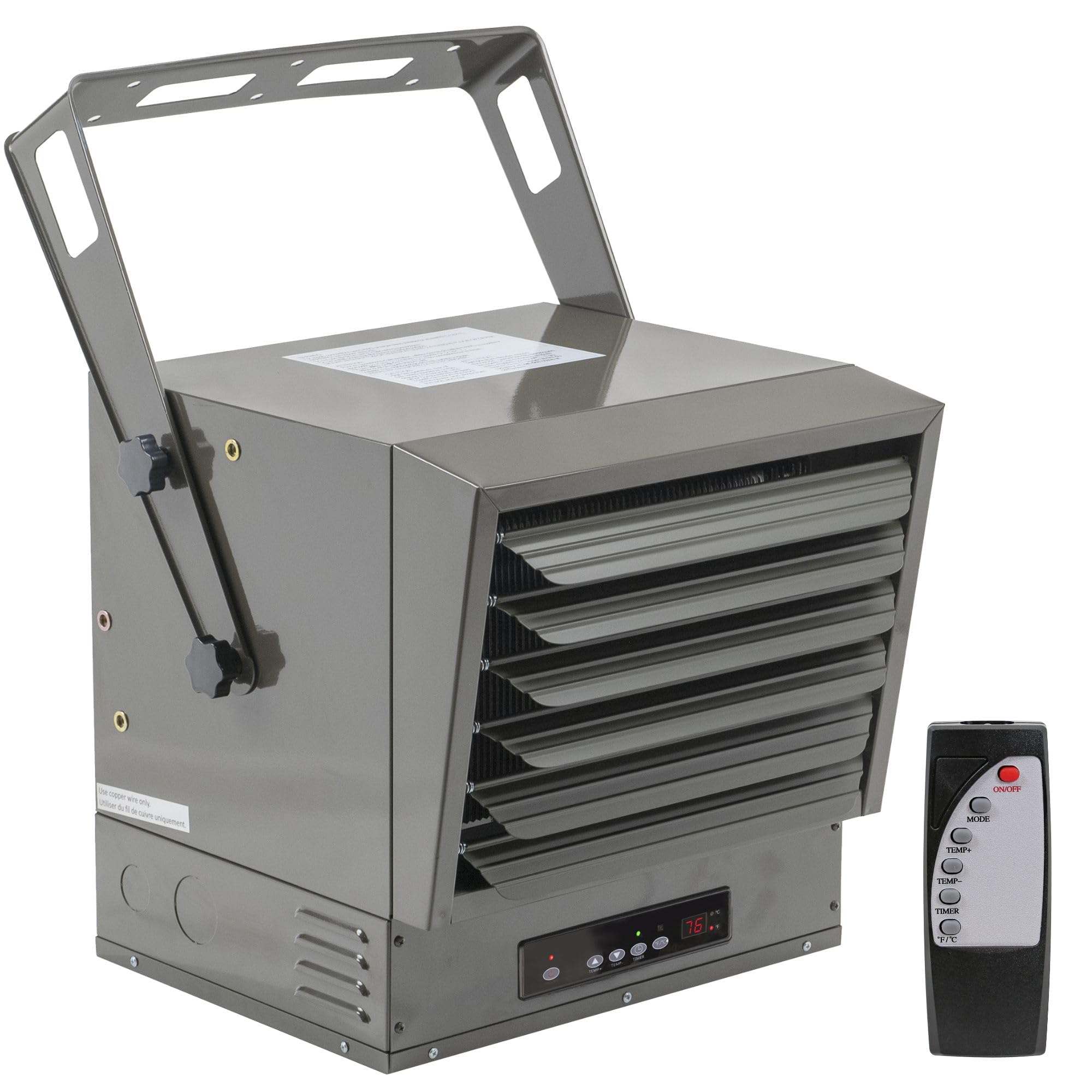 Comfort Zone 10000W heater ceiling mount enables broad heat coverage.