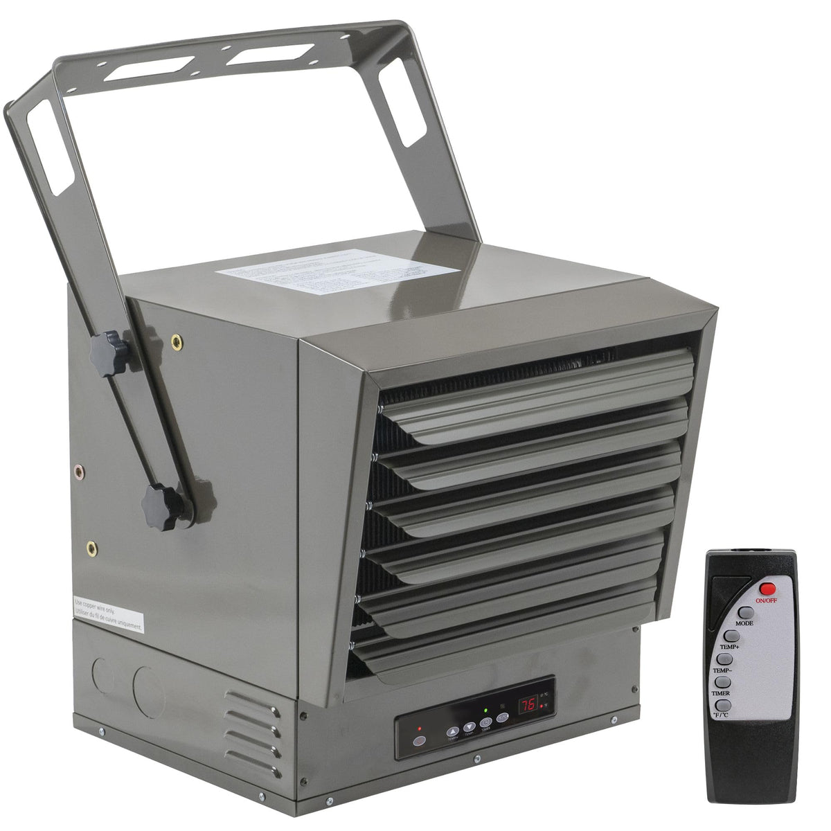 Comfort Zone 10000W heater ceiling mount enables broad heat coverage.
