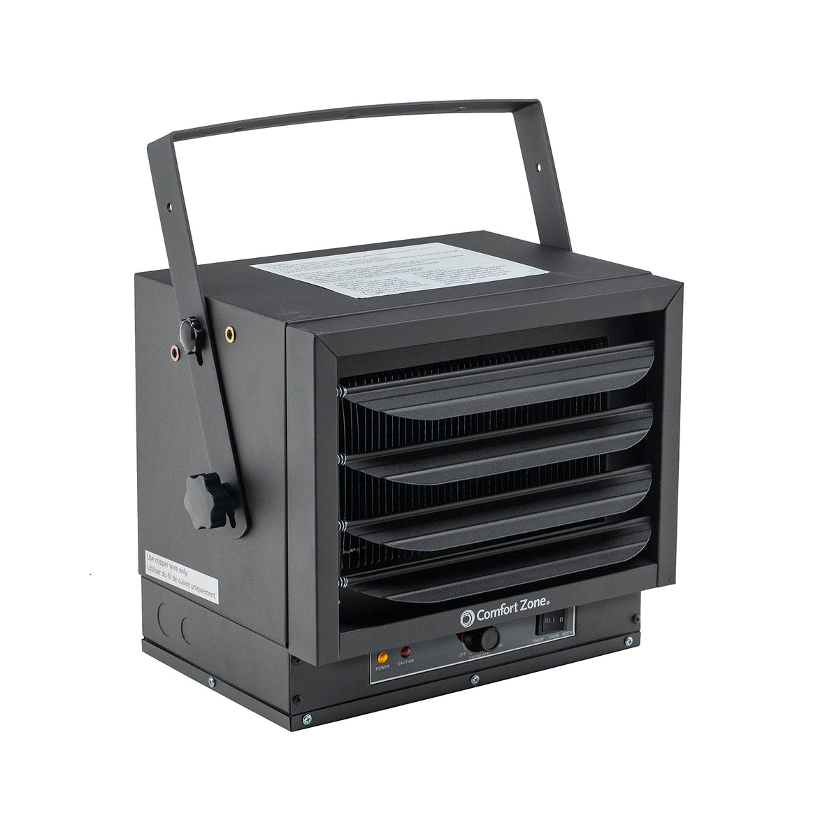 Comfort Zone ceiling-mount heater provides efficient warmth for garage spaces.