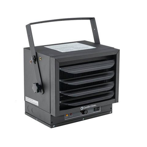 Comfort Zone ceiling-mount heater provides efficient warmth for garage spaces.