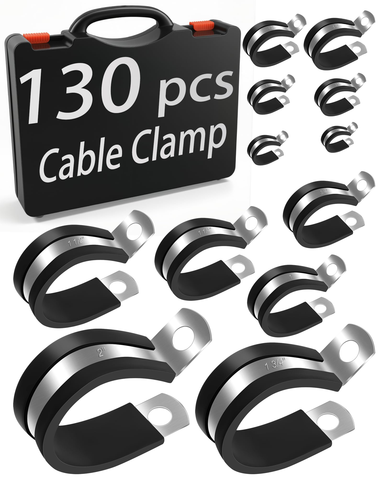 Comfylichi 130Pcs cable clamp kit box shows diverse sizes for versatile wiring projects.