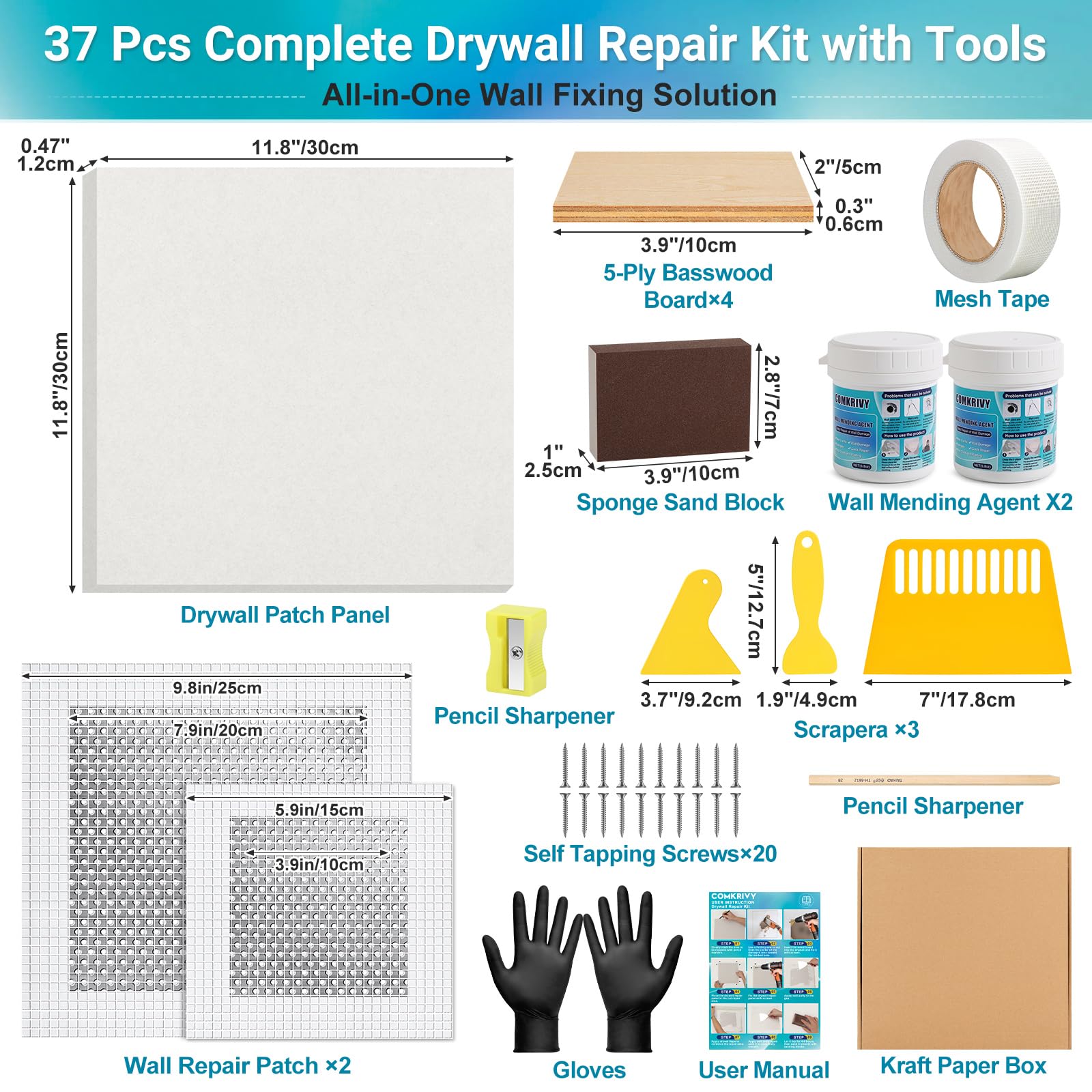Comkrivy 6-inch drywall patch ready for hole repair
