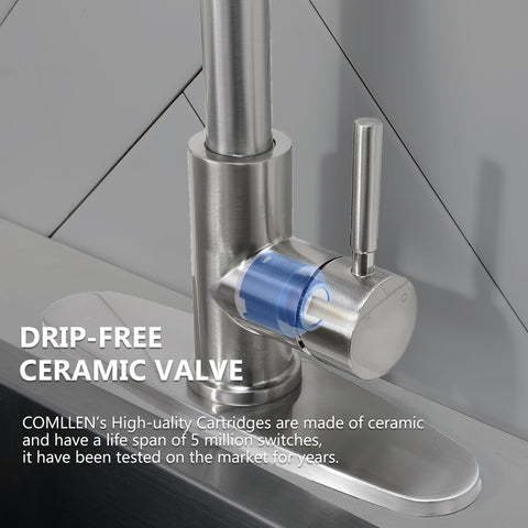 Comllen faucet features a 20-inch pull-out hose for flexible cleaning.
