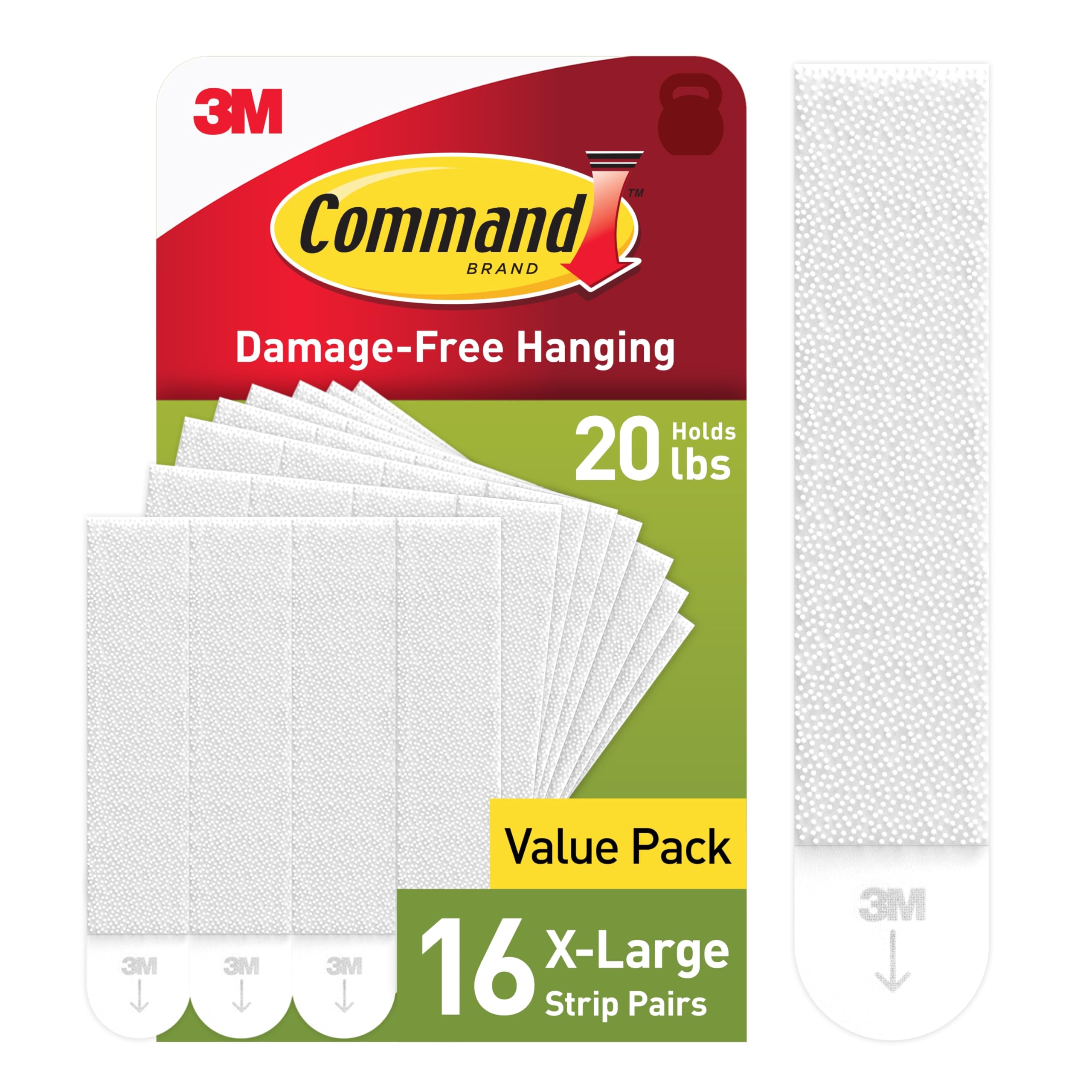 Command 20 lb XL strips pack ready for heavy frames without wall damage