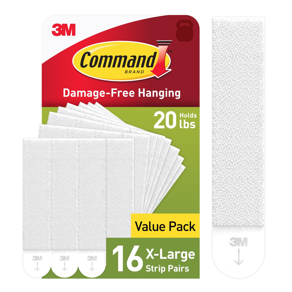 Command 20 lb XL strips pack ready for heavy frames without wall damage