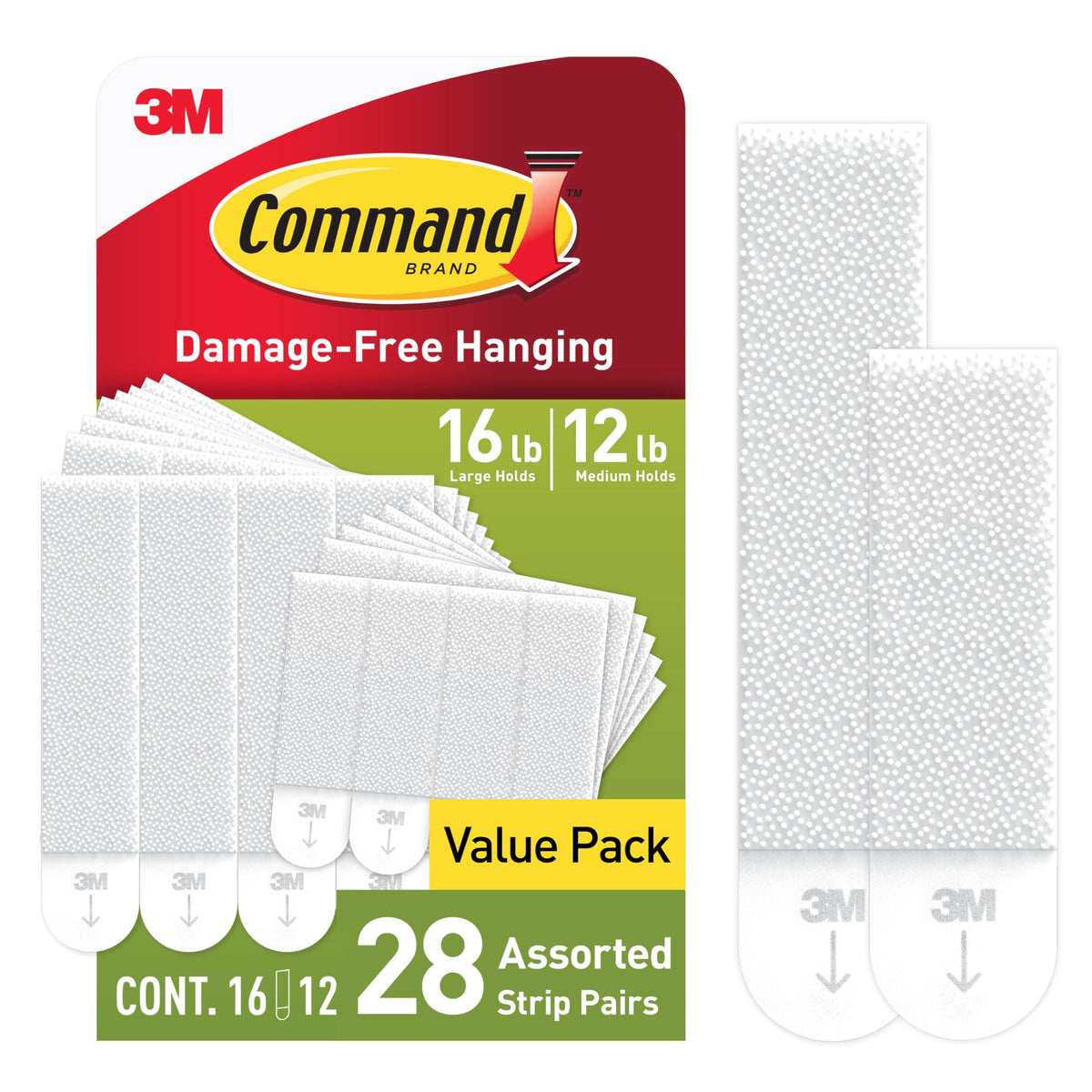 Command medium-pairs hanging strips hold frames up to 10 lb on smooth walls