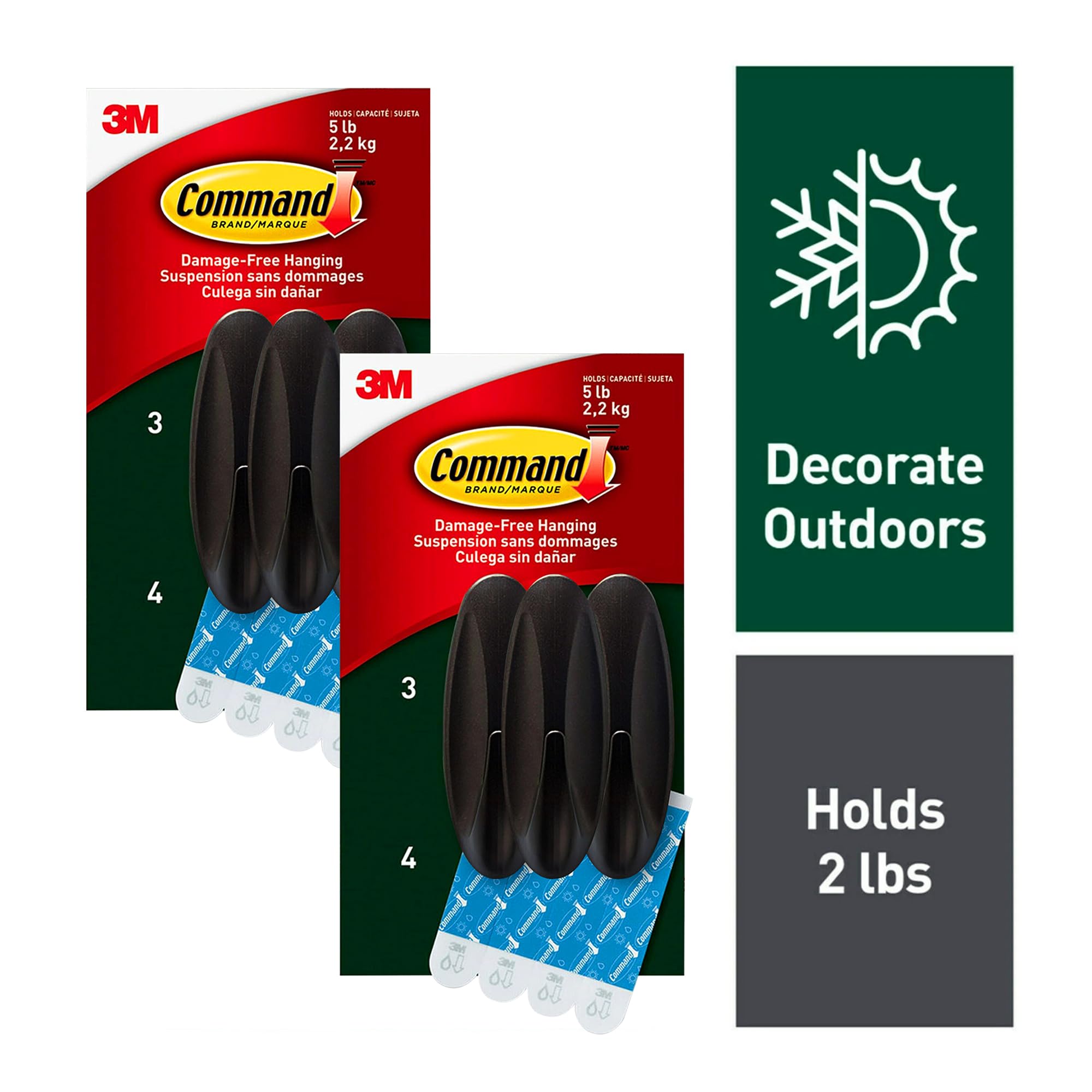 Command Outdoor Bronze six-hook close-up shows 5 lb per-hook capacity.