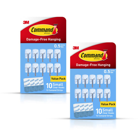 Command small clear wire hook 20-count package ready for clutter-free organization.