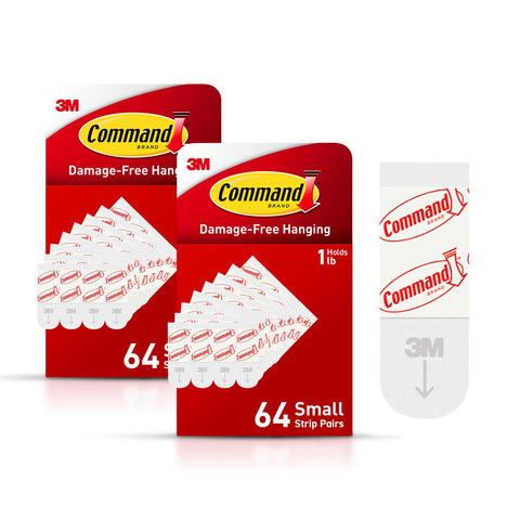 Command small refill strips pack showing 128 replacement strips for damage-free hanging.