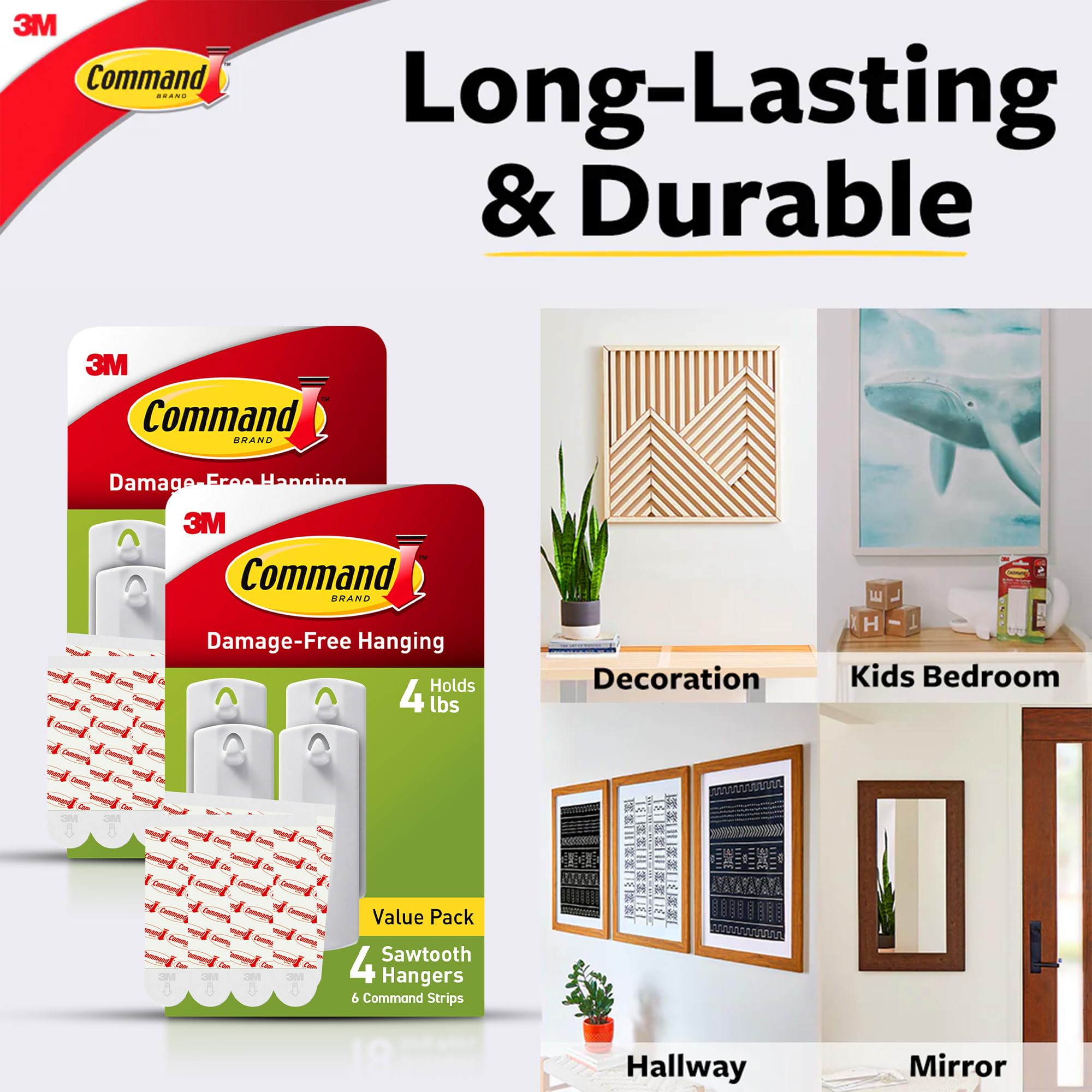 Strips work on glass or tile surfaces for versatile hanging