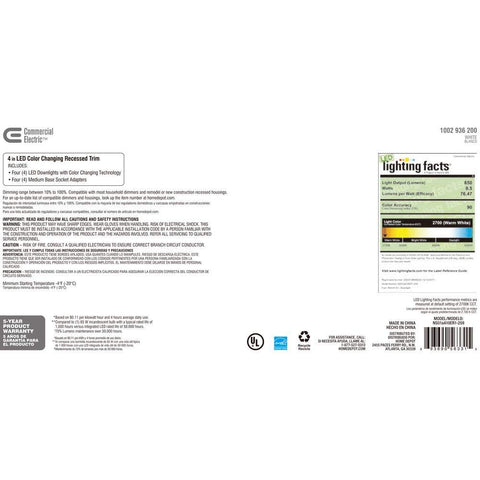 Commercial Electric 4in downlight with a 50,000-hour lifespan for long-lasting lighting.