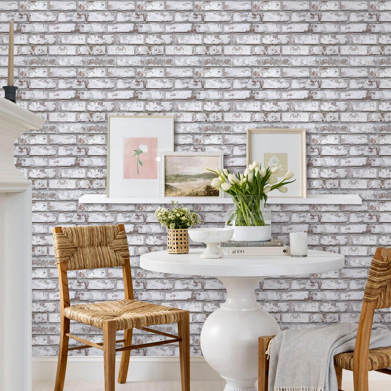 Commomy living room wall decor featuring 3D brick texture.
