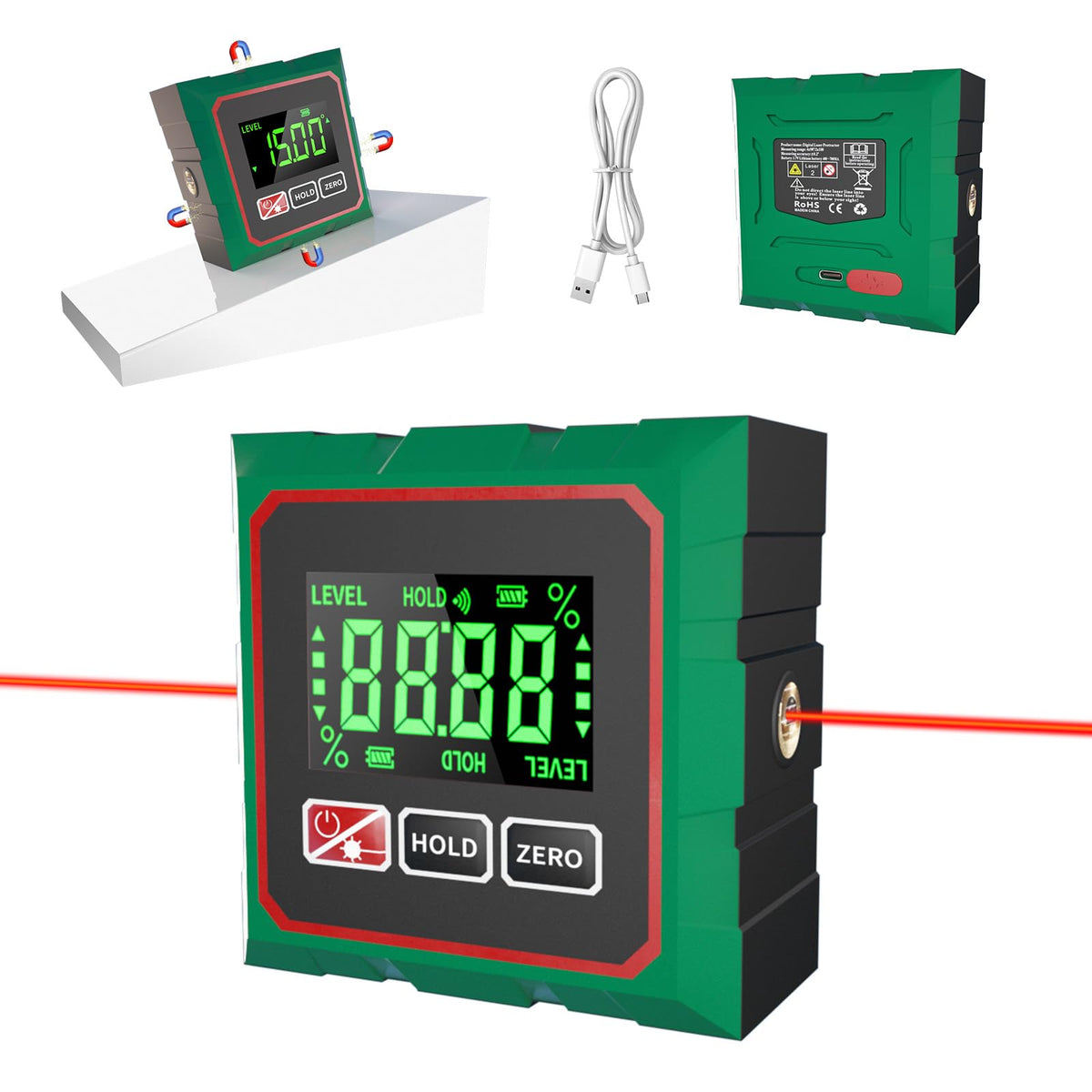 Comodico digital angle finder with laser for precise quick measurements.