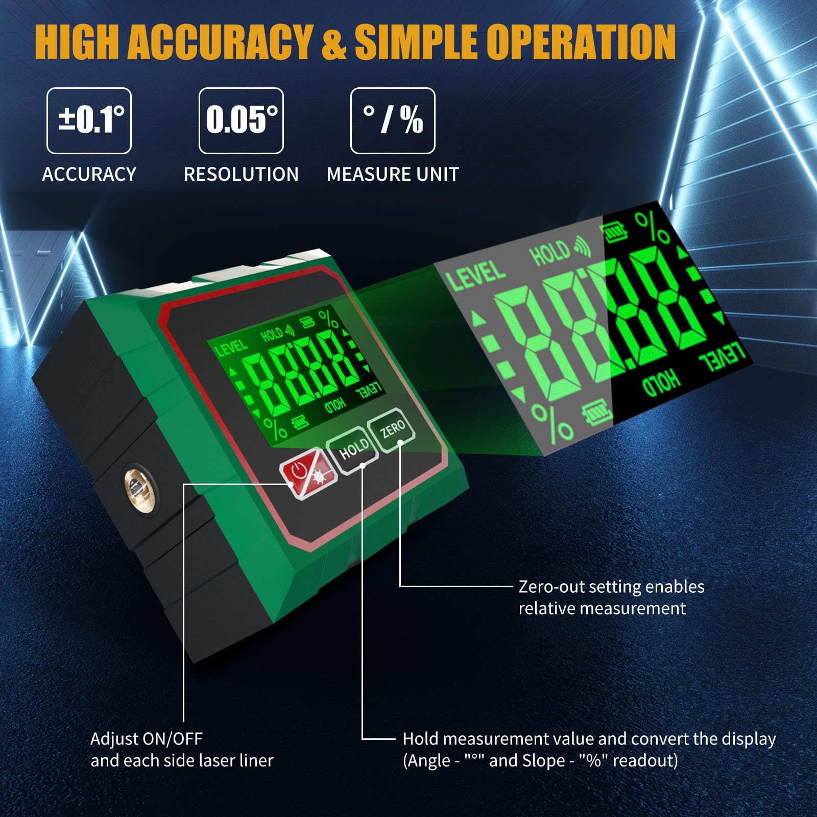 Comodico magnetic angle finder sticks to metal surfaces for hands-free work.