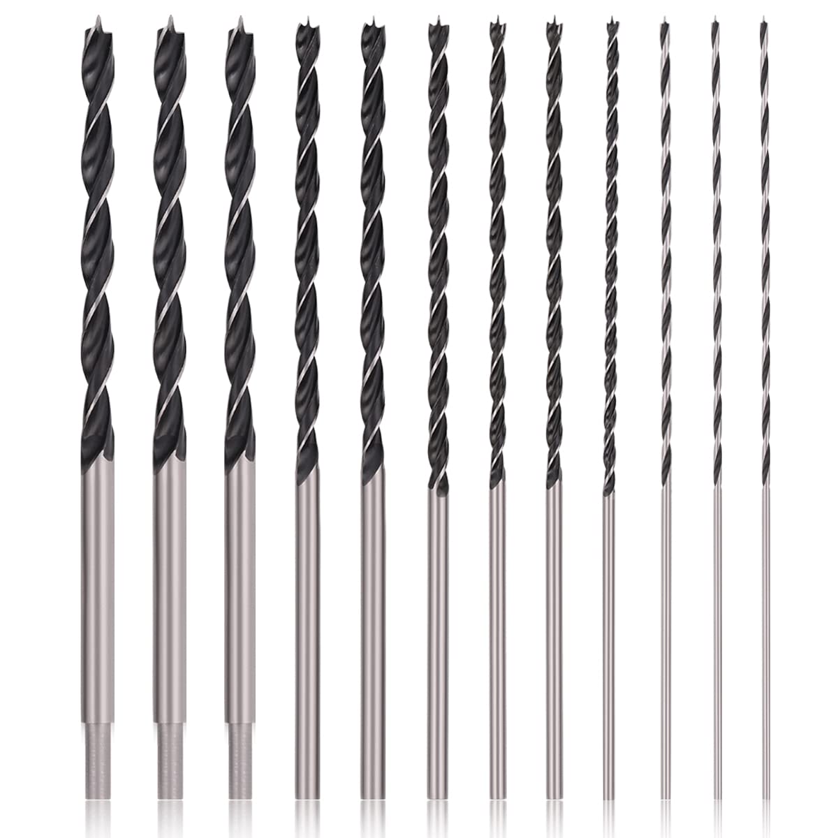 COMOWARE 12in Brad Point bits with round shank for precise starts in woodwork.