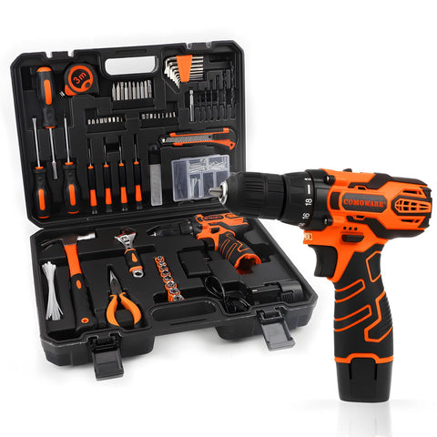 COMOWARE 12V cordless drill driver in action for precise home drilling.