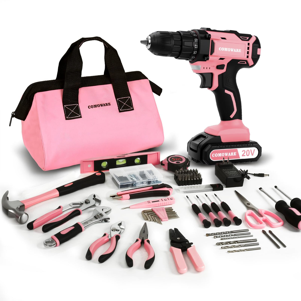 COMOWARE 20V cordless drill with battery enabling quick, smooth drilling for home projects