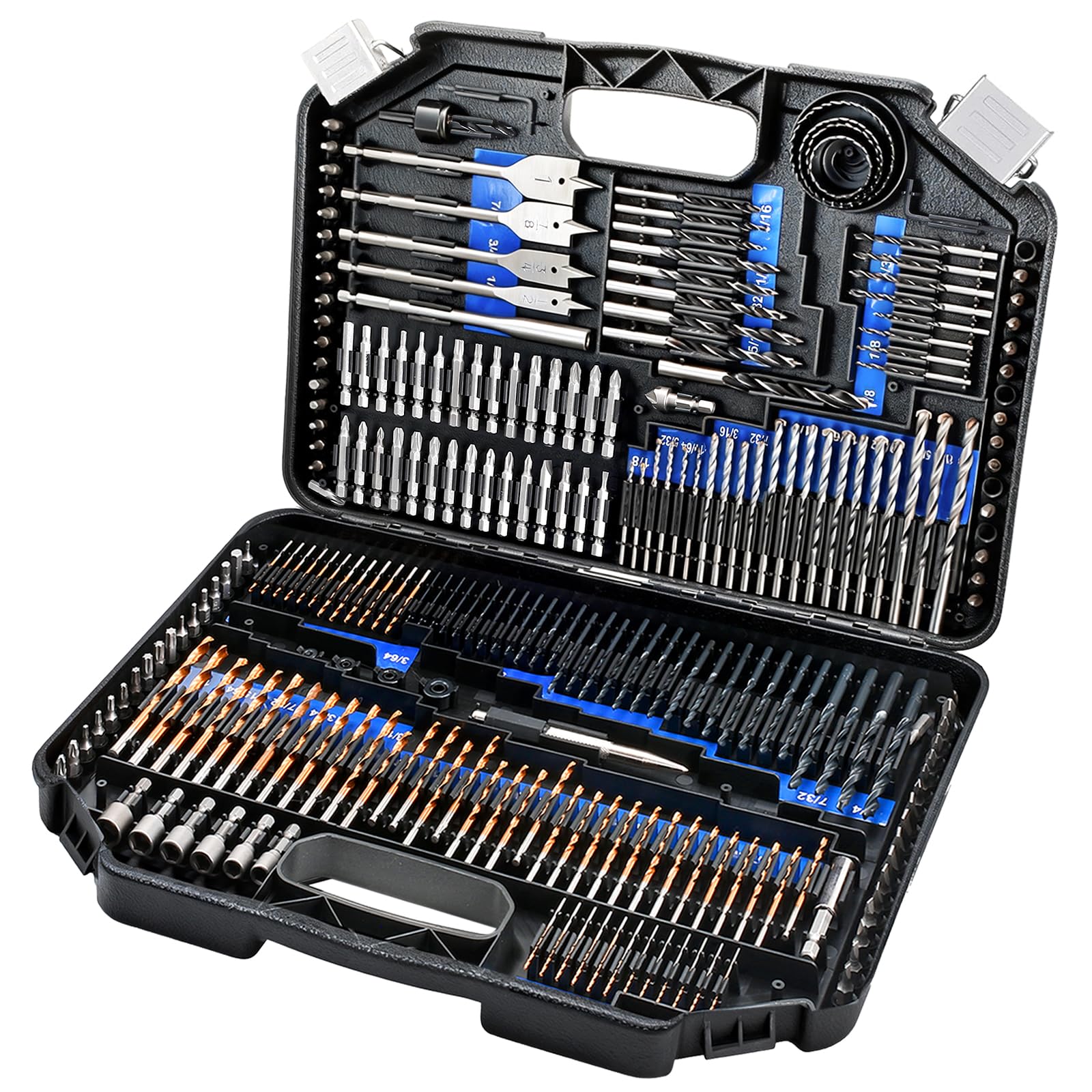 COMOWARE 246-piece drill bit set in organized case for quick bit selection.