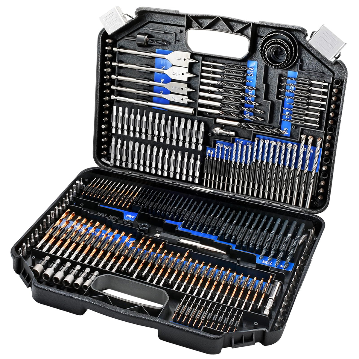 COMOWARE 246-piece drill bit set in organized case for quick bit selection.