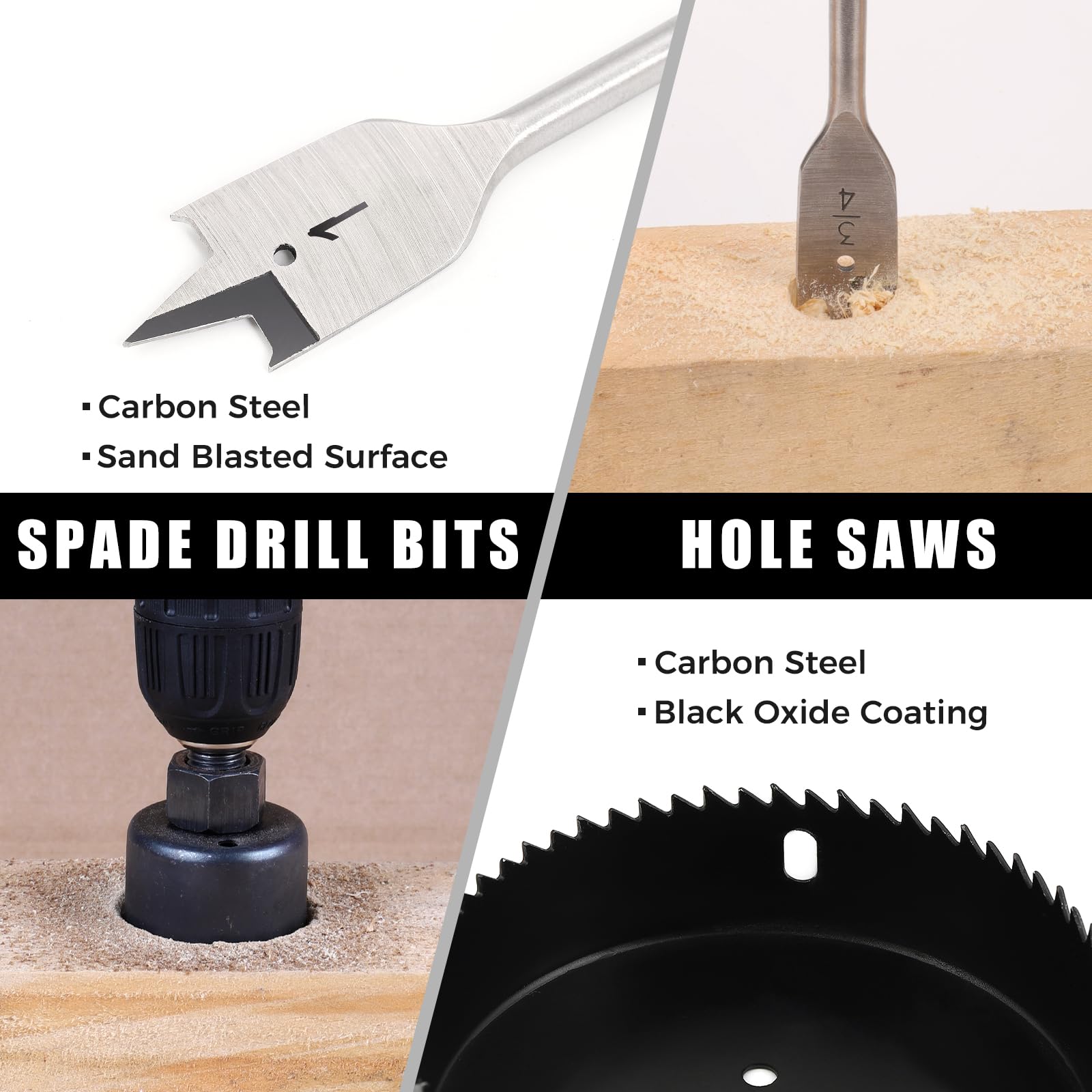 COMOWARE brad point bits for precise wood holes with clean edges.